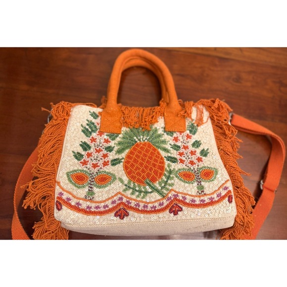 America & Beyond (A&B) Handbags - America & Beyond Fringe Fiesta Pineapple Tote Bag Beaded Sequin Crossbody